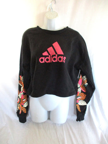 ADIDAS FLORAL Sweatshirt crop JACKET BLACK Running Athleisure Yoga Fitness Fashion