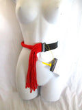 NWT LUISA VIA ROMA Luxury Braid Rope BELT BLACK Red Fringe Tassel