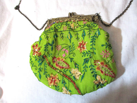 Vintage MISS JUNE FLORAL Sequin BIRD bag purse evening Clutch Retro Baguette