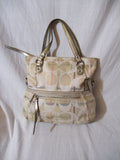 COACH Signature Logo 2 Way 19868 Handbag Tote SHOULDER BAG Jacquard Canvas Leather