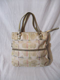 COACH Signature Logo 2 Way 19868 Handbag Tote SHOULDER BAG Jacquard Canvas Leather