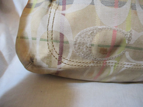 COACH Signature Logo 2 Way 19868 Handbag Tote SHOULDER BAG Jacquard Canvas Leather