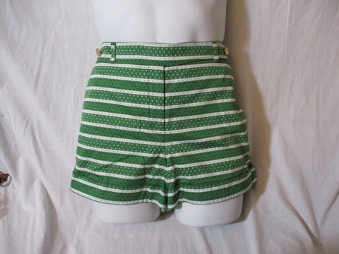 Womens Meadow Rue Striped Pinhole Design SHORT Shorts 10 GREEN WHITE