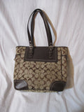 COACH Signature Logo F10659 Handbag Tote SHOULDER BAG Jacquard Canvas Leather