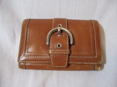 COACH Leather Bifold Change Purse Wallet Pouch BROWN Organizer Snap