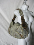 BETSEY JOHNSON Snakeskin Leather Whipstitch Satchel Shoulder Bag GRAY Stud