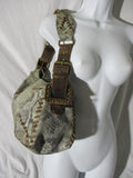 BETSEY JOHNSON Snakeskin Leather Whipstitch Satchel Shoulder Bag GRAY Stud