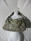 BETSEY JOHNSON Snakeskin Leather Whipstitch Satchel Shoulder Bag GRAY Stud