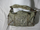 BETSEY JOHNSON Snakeskin Leather Whipstitch Satchel Shoulder Bag GRAY Stud