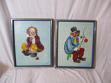 Vintage Set 2 Sad Clown Portrait CLOWN PAINTING 1970s Signed ART PAINTING
