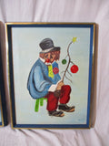 Vintage Set 2 Sad Clown Portrait CLOWN PAINTING 1970s Signed ART PAINTING