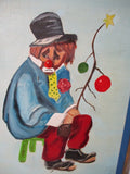 Vintage Set 2 Sad Clown Portrait CLOWN PAINTING 1970s Signed ART PAINTING