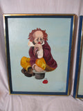 Vintage Set 2 Sad Clown Portrait CLOWN PAINTING 1970s Signed ART PAINTING