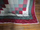 Handmade Vintage PATCHWORK FLORAL QUILT Blanket Throw Bedspread RED GREEN 80X96
