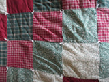 Handmade Vintage PATCHWORK FLORAL QUILT Blanket Throw Bedspread RED GREEN 80X96