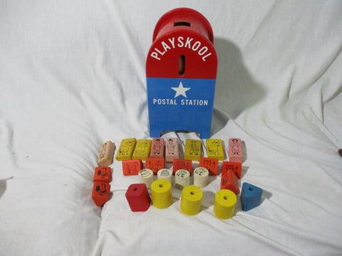 Vintage PLAYSKOOL U.S. MAIL POSTAL STATION Set Blocks Mailbox Toy Toddler Preschool