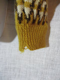 Vintage Fair Isles Knit Sweater Cardigan M Ethnic Silver Button Mustard Yellow