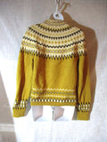 Vintage Fair Isles Knit Sweater Cardigan M Ethnic Silver Button Mustard Yellow