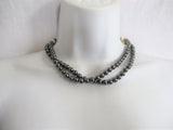 SIGNED Vintage 925 Sterling Silver HEMATITE Strand Bead Pearl SHELL NECKLACE CHOKER