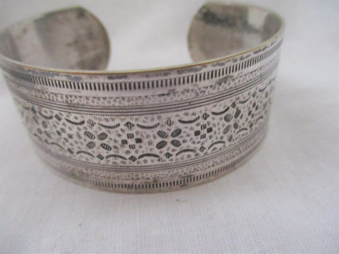 Vintage Embossed SILVER Bracelet Bangle Cuff Boho Jewelry Unisex