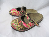 Womens BIRKENSTOCK BIRKI'S 230 GERMANY Leather Clogs Shoes Slip-On Floral 5 BROWN