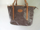 Authentic TOD'S coated canvas leather tote satchel shoulder bag carryall BROWN