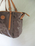 Authentic TOD'S coated canvas leather tote satchel shoulder bag carryall BROWN