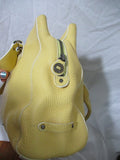 COLE HAAN SP05 leather tote stud satchel shoulder saddle bag CREME YELLOW purse