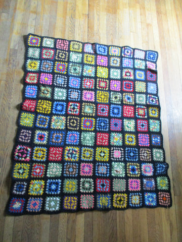 Handmade Crochet GRANNY SQUARE Blanket Throw Afghan Cover Knit Yarn COLORFUL 48X60