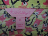 Vintage LILLY PULITZER Cotton Shirt BIRD FLORAL Ruffle Top XL Preppy YELLLOW PINK