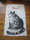 Vintage KLIBAN 1980s BOO! CAT Beach Towel Cotton Print Novelty WHITE RARE!