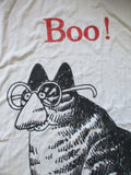 Vintage KLIBAN 1980s BOO! CAT Beach Towel Cotton Print Novelty WHITE RARE!