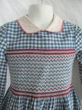 Vintage Handmade PLAID CHECK GIRLS Dress Spring Summer WHITE BLUE