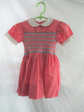 Vintage Handmade Toddler PLAID CHECK Dress Spring Summer WHITE RED Preschool