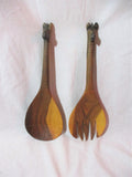 Handmade GIRAFFE TEAK WOOD SALAD SERVERS Tongs Set Spoon Fork AFRICA