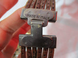 Vintage ITALY strand rhinestone braided Leather Belt S copper silver brass