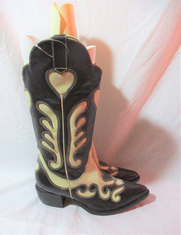 BRIGHTON Embossed Leather COWBOY WESTERN RIDING Boots 8.5 Rocker BRAZIL