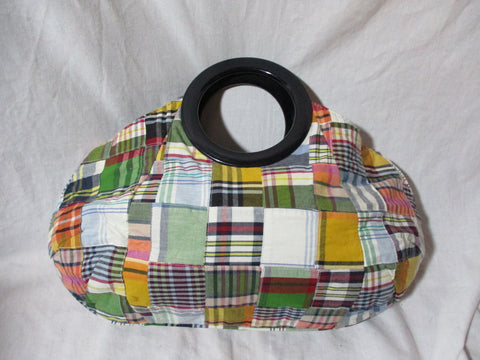 J. CREW PLAID MADRAS hoop loop hobo satchel clutch knitting bag baguette