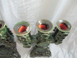 Set 2 Ceramic Handmade ARTS & CRAFTS Candelabra Candle Holder Candlestick GREEN