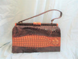 Vintage ALLIGATOR CROCODILE CROC ANIMAL Skin Clutch Purse Bag BROWN Leather