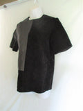 NWT New CELINE ITALY LAMBSKIN LEATHER Suede Top Shirt 36 Short Sleeve BLACK