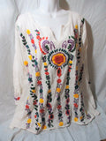NEW SIVANA RAJ Embroidered PUEBLA Mexico Floral Peasant Top Shirt Tunic Blouse XL