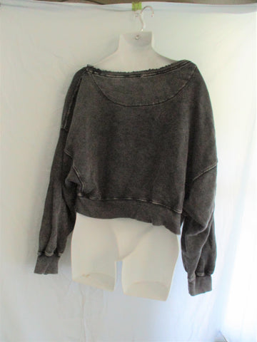 NEW FREE PEOPLE Throw-back Sweatshirt Top Coverup Jacket L CHARCOAL GRAY BLACK