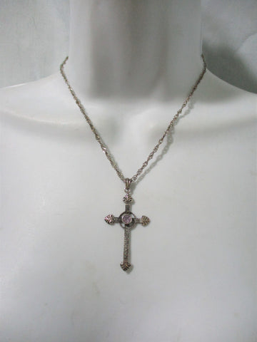 SIGNED STERLING SILVER CROSS Crucifix Pendant Necklace MARCASITE CHRISTIAN Catholic