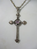 SIGNED STERLING SILVER CROSS Crucifix Pendant Necklace MARCASITE CHRISTIAN Catholic