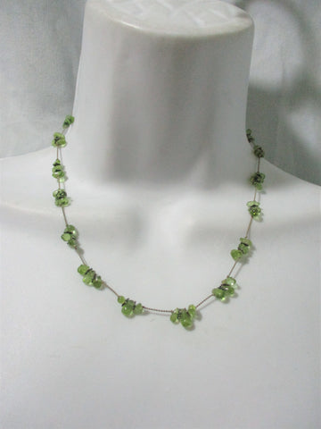 STERLING SILVER STONE Cluster Bead Necklace Choker Collar GREEN Statement
