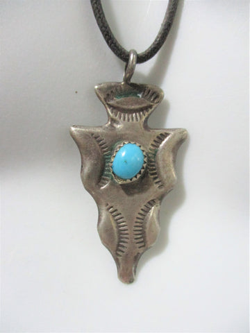 Southwestern Silver ARROWHEAD Turquoise Pendant Necklace Native Boho String