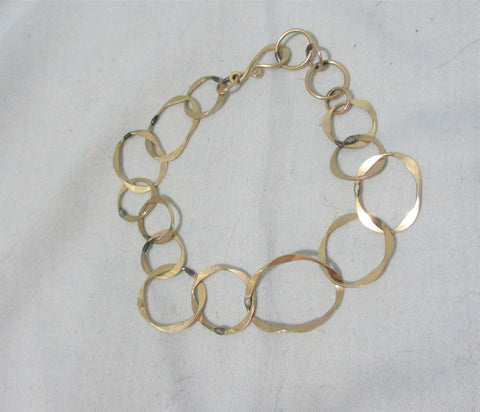 Hammered Arts & Crafts Style Hoop Loop BRACELET Jewelry Boho Goldtone Hippie