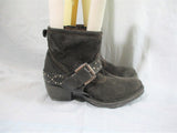 JOSEF SEIBEL Leather Booties Ankle Boots Shoes Buckle Stud CHARCOAL Boho Hipster 40