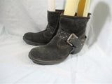 JOSEF SEIBEL Leather Booties Ankle Boots Shoes Buckle Stud CHARCOAL Boho Hipster 40